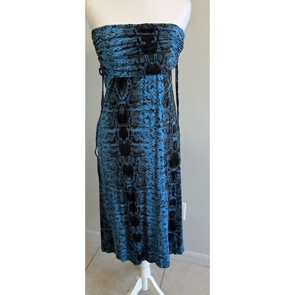 Y2K Fold Over Maxi Dress / Skirt Snakeskin boho stretch hippie Resort 90s Venus - Picture 7 of 12